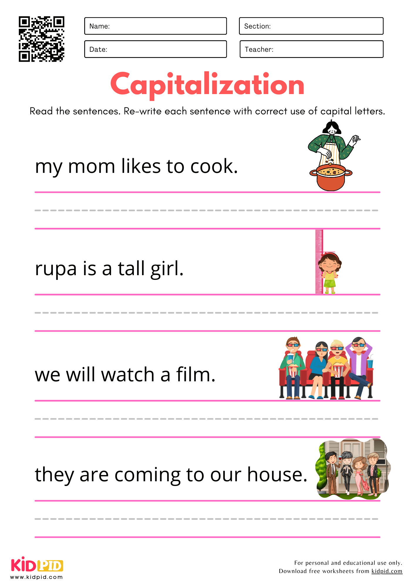 Capitalization Practice Worksheet For Kindergarten Kidpid Capitalization Worksheets ReadingVine