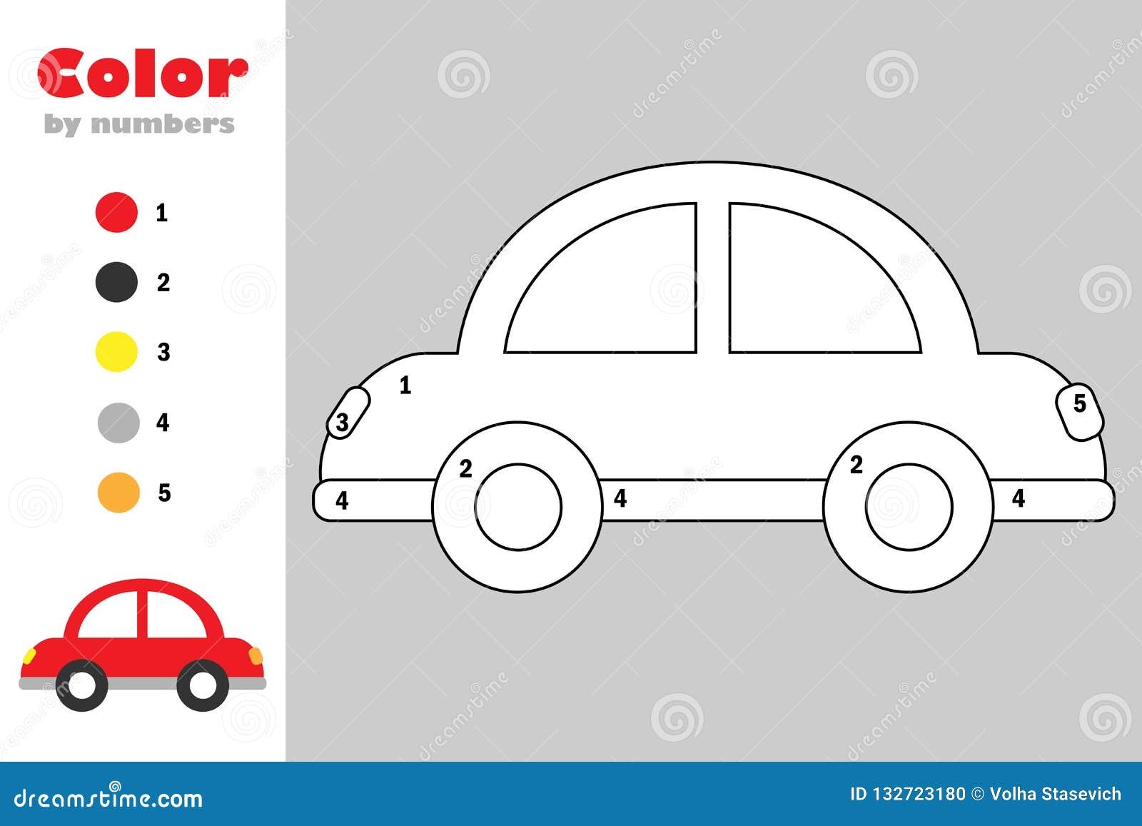 Car In Cartoon Style Color By Number Education Paper Game For The Development Of Children Coloring Page Kids Preschool Stock Illustration Illustration Of Number Learning 132723180