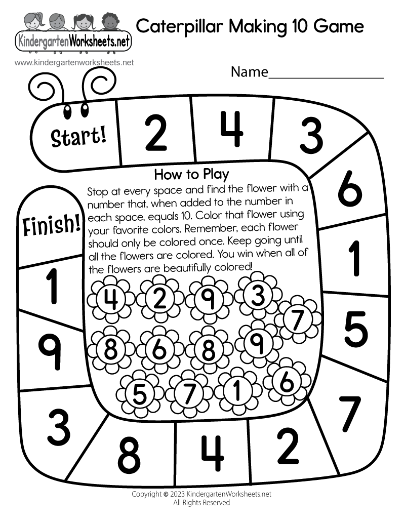 Caterpillar Making 10 Game Worksheet Free Printable Digital PDF Making 8 K Grade PDF Addition Worksheets Cazoom Math
