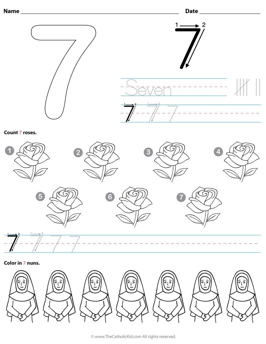 Catholic Number 7 Worksheet Preschool Kindergarten Coloring Page TheCatholicKid Catholic Number 7 Worksheet Preschool Kindergarten Coloring Page TheCatholicKid