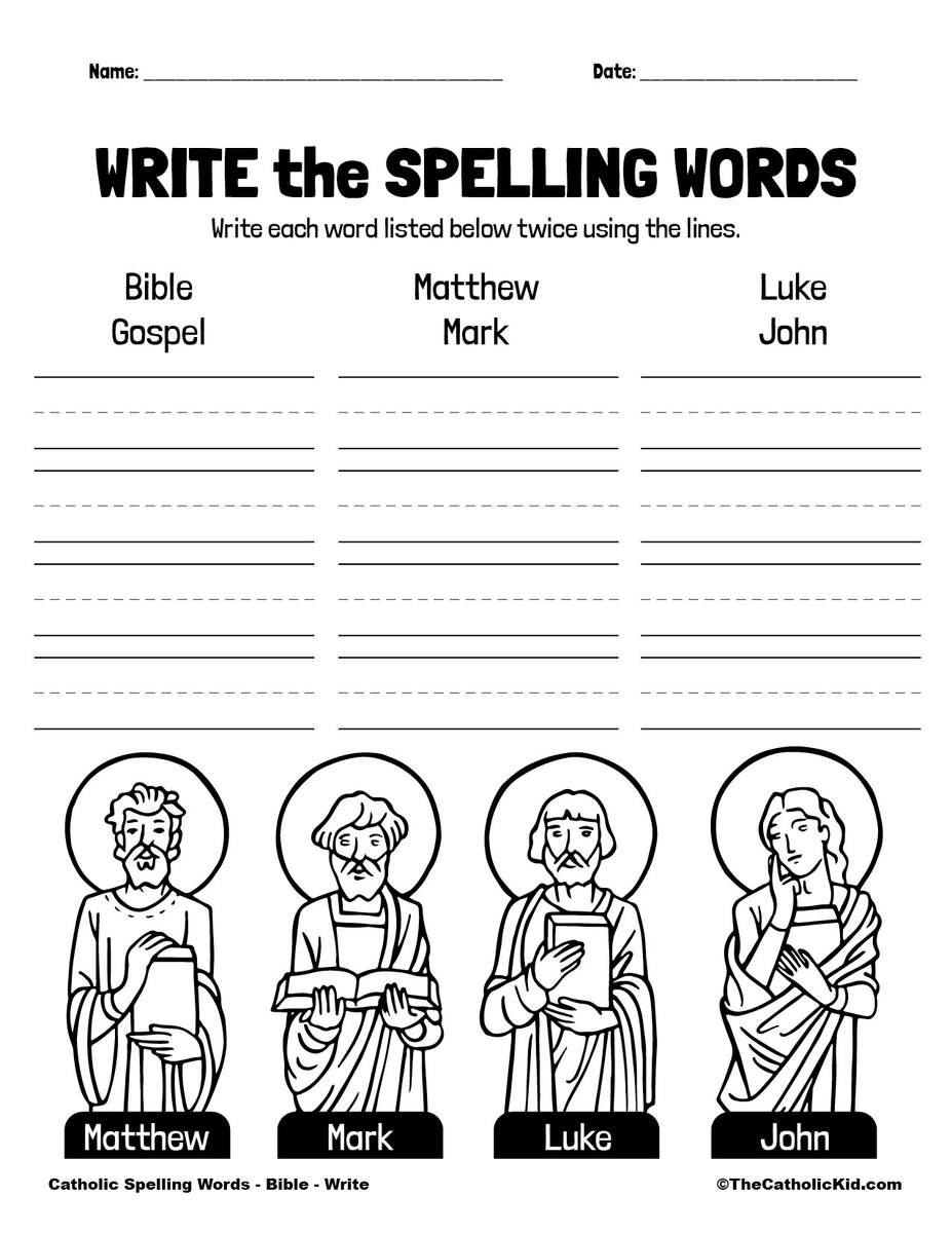 Catholic Spelling Vocabulary Words Bible Worksheets TheCatholicKid