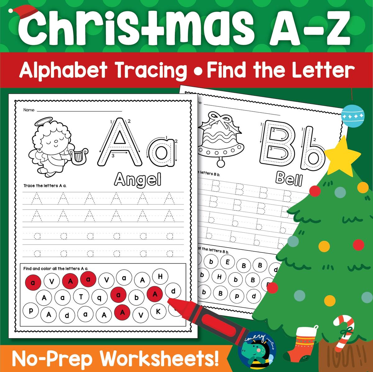Christmas A Z Worksheets Alphabet Tracing Find The Letter No Prep Made By Teachers