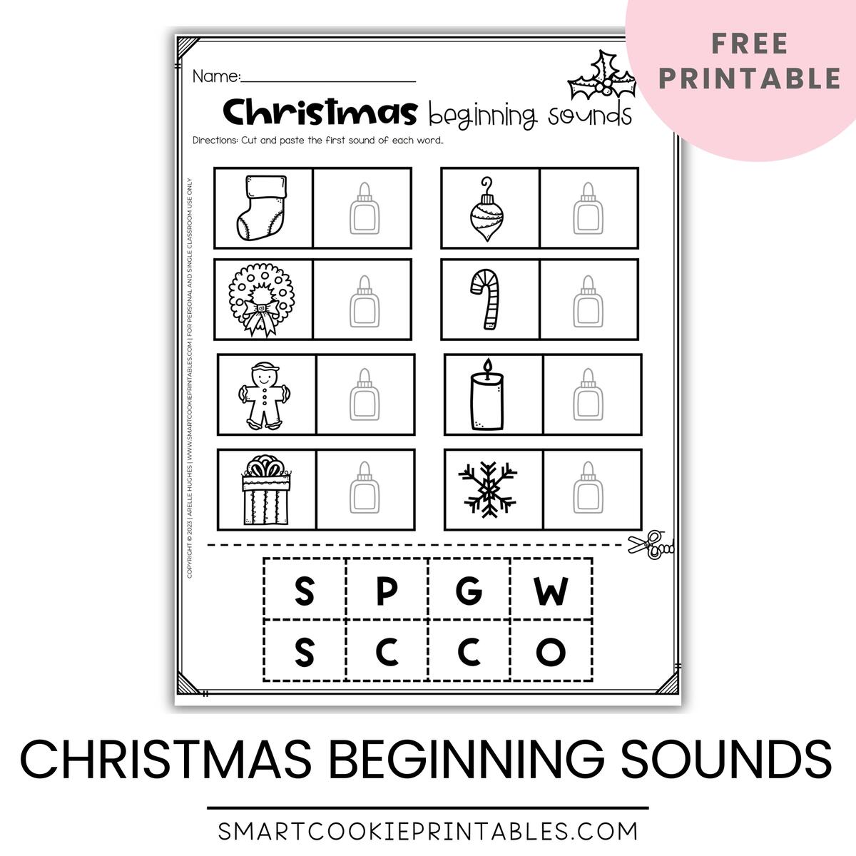 Christmas Beginning Sounds Cut And Paste Worksheets Smart Cookie Printables