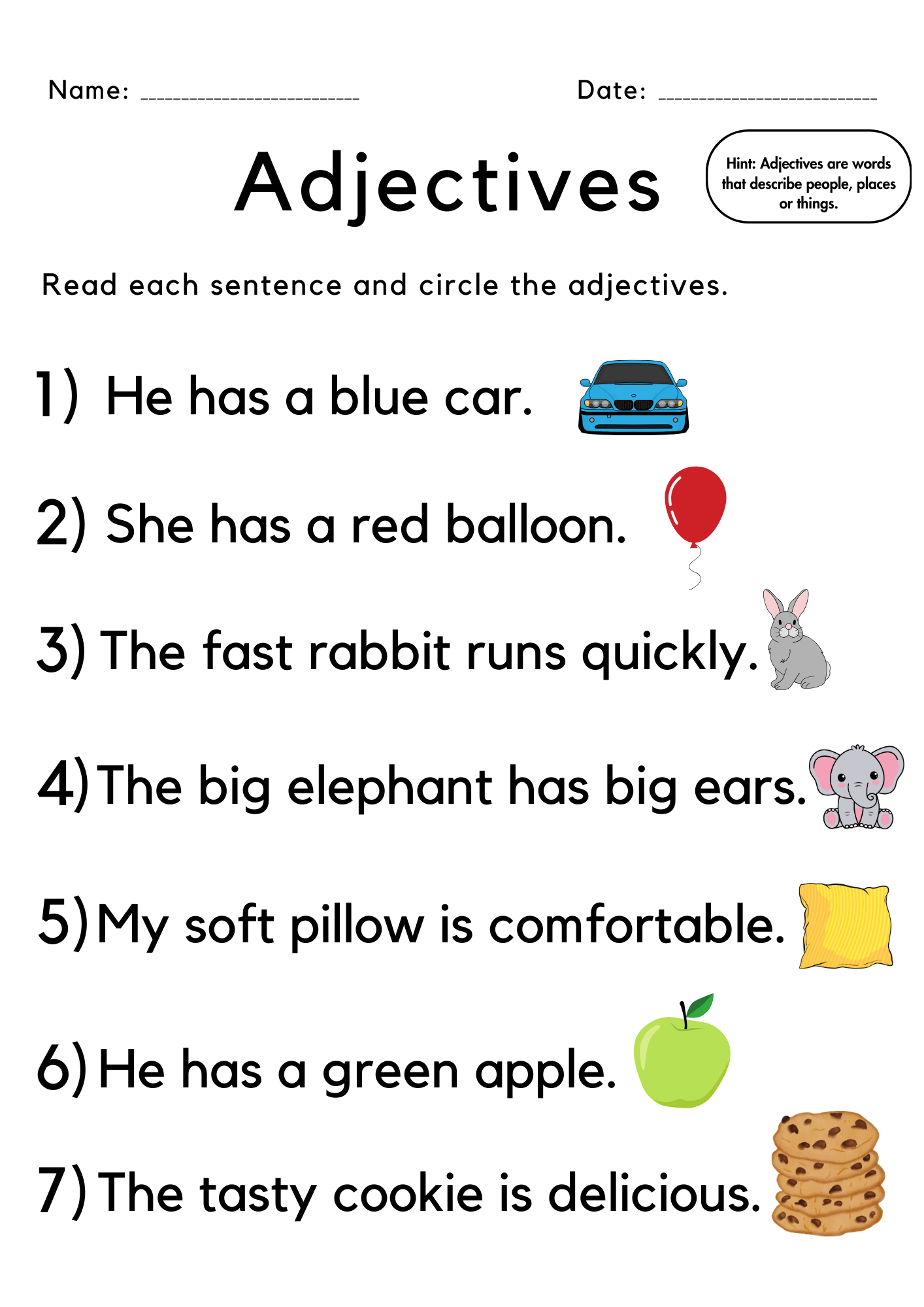 Adjectives Worksheet Free Printable Digital PDF