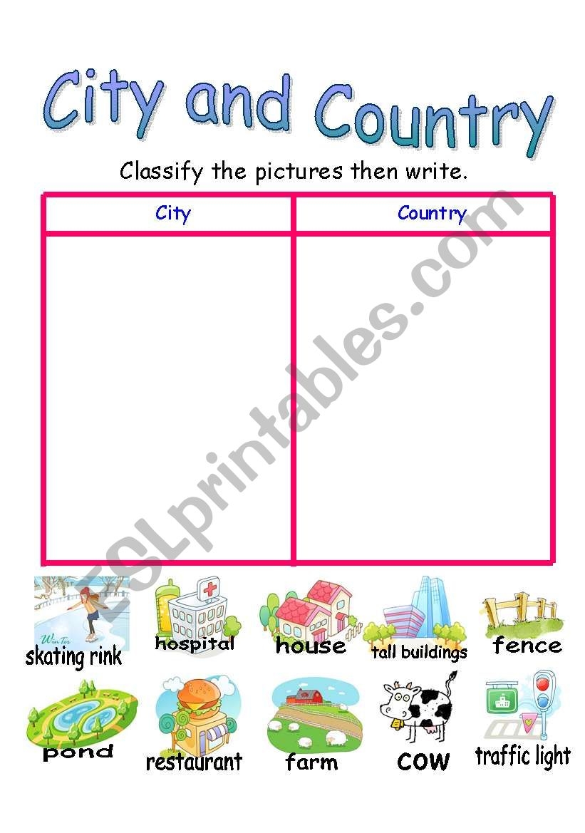City And Country ESL Worksheet By Azza 20