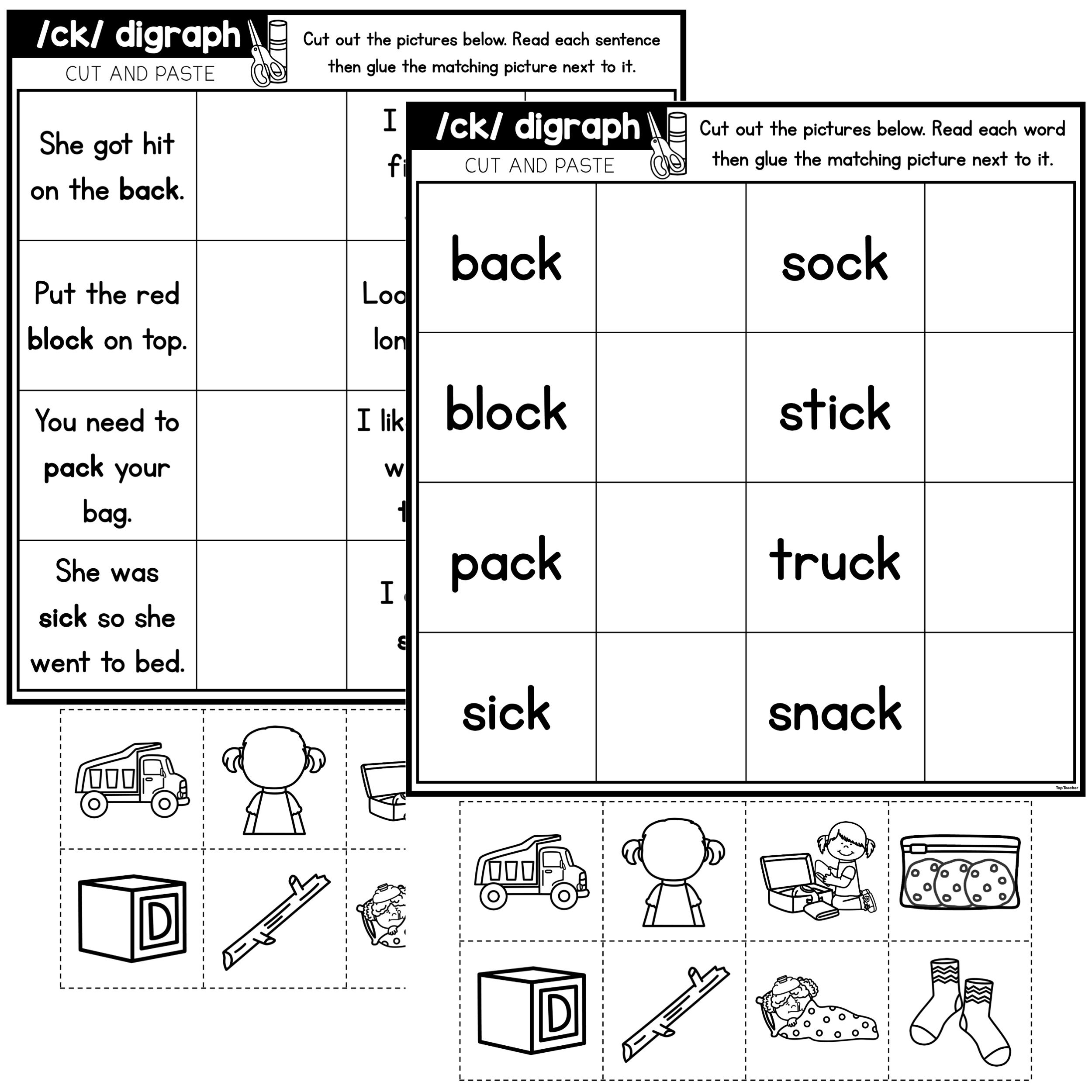 CK Digraph Cut Paste Worksheets Top Teacher
