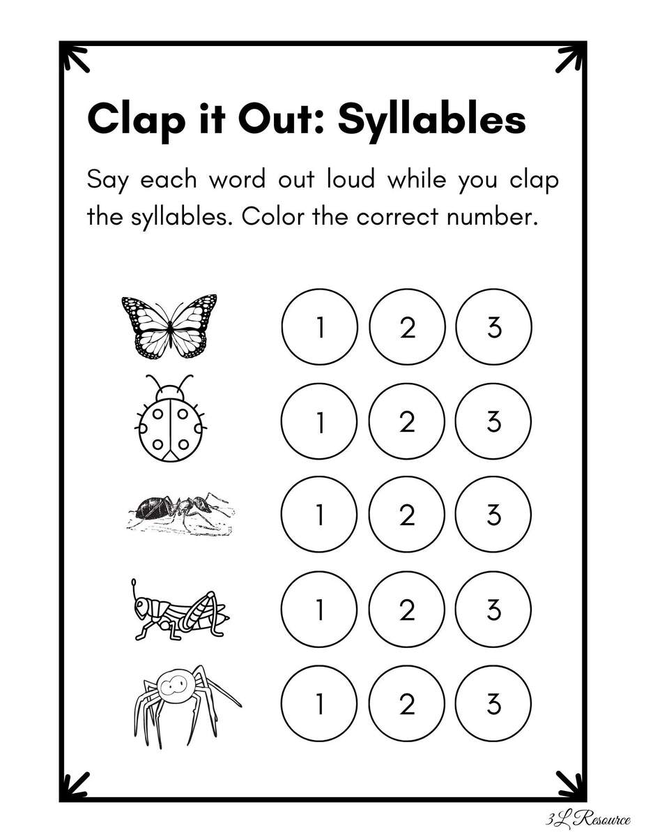 Clap It Out Syllables Worksheet Kindergarten Preschool Etsy Israel