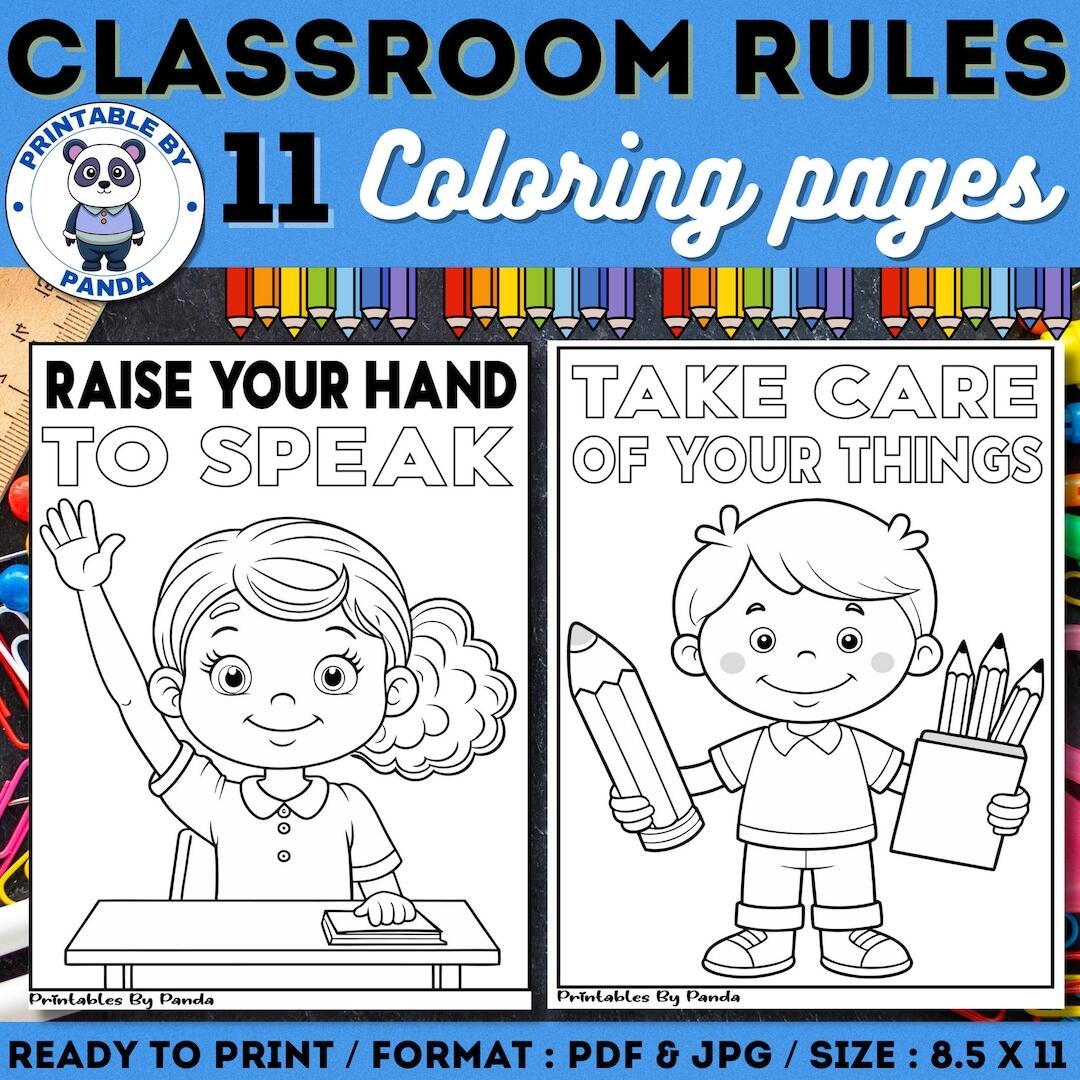 Classroom Rules Coloring Pages Printable Worksheet PDF JPG Files Etsy