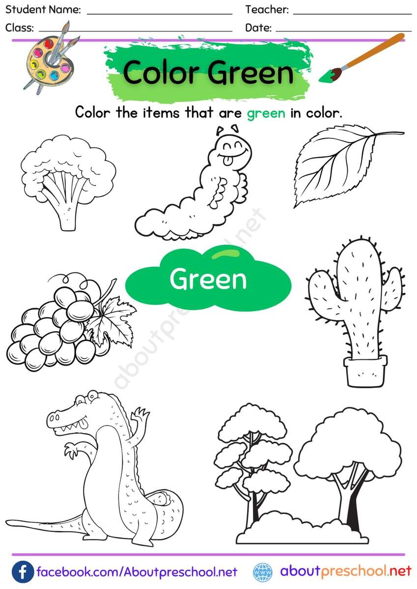 Color Green Worksheet For Preschool About Preschool