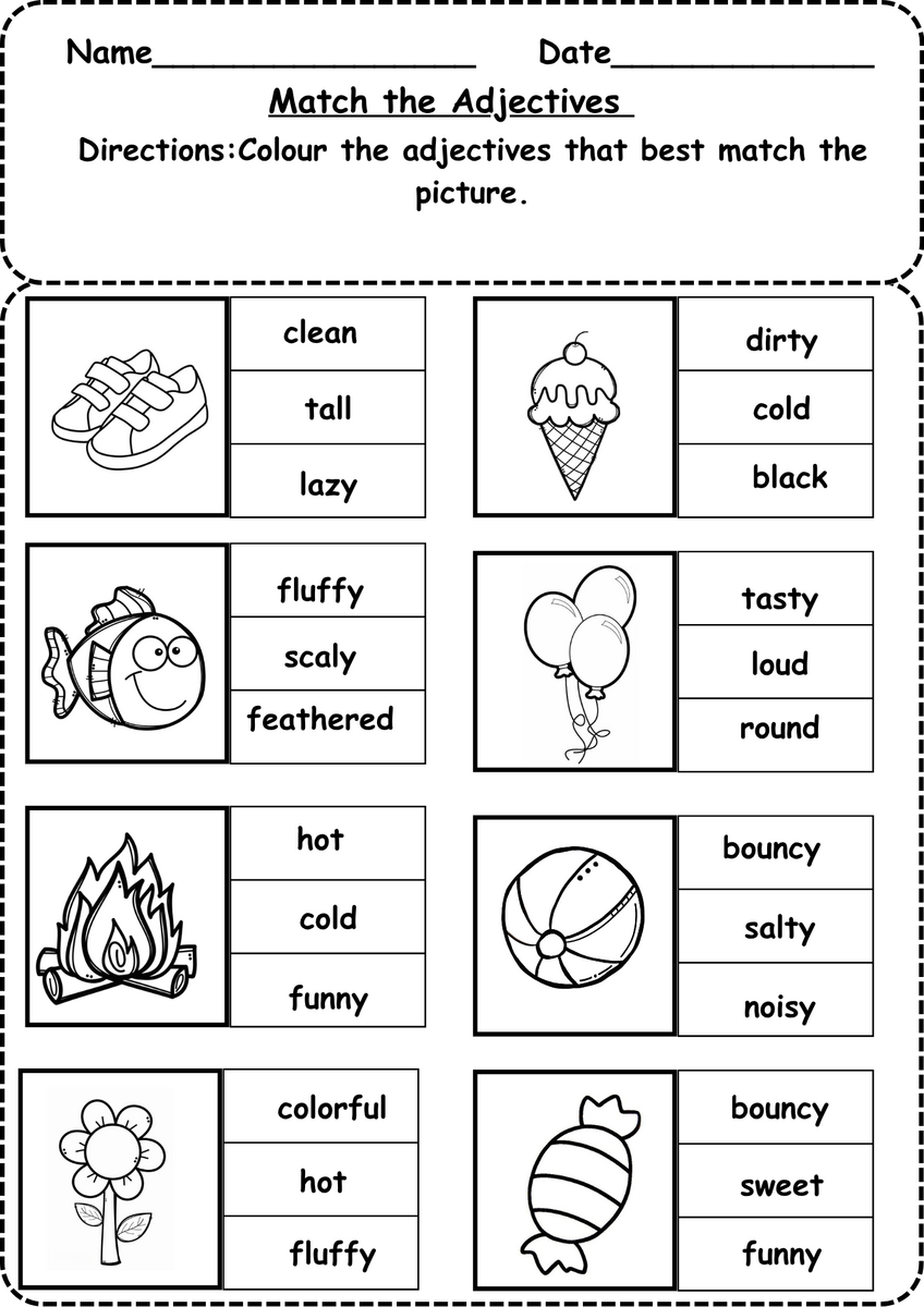 Color The Adjective Worksheet Free Printable For Grade 1