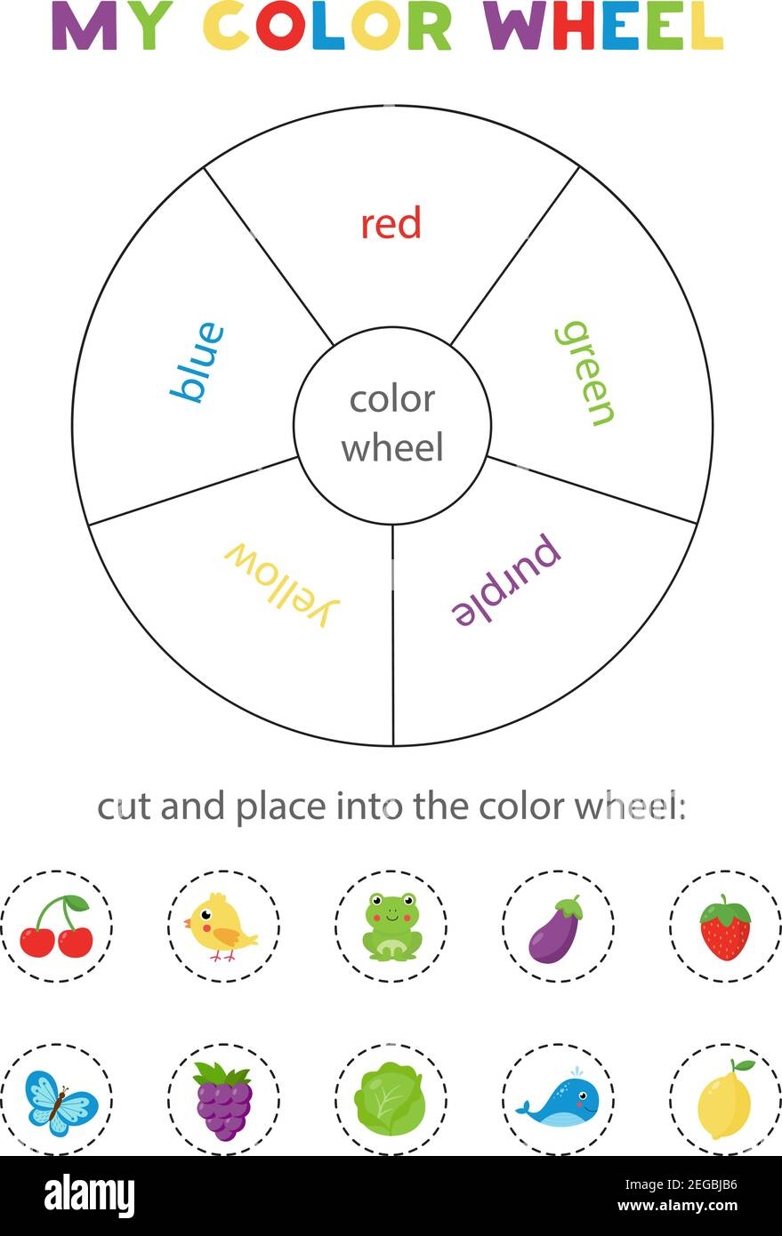 Color Wheel For Kids Learning Colors Game Printable Worksheet For Preschool Stock Vector Image Art Alamy Color Wheel Worksheet Art Class Activity Color Theory PDF Etsy Israel