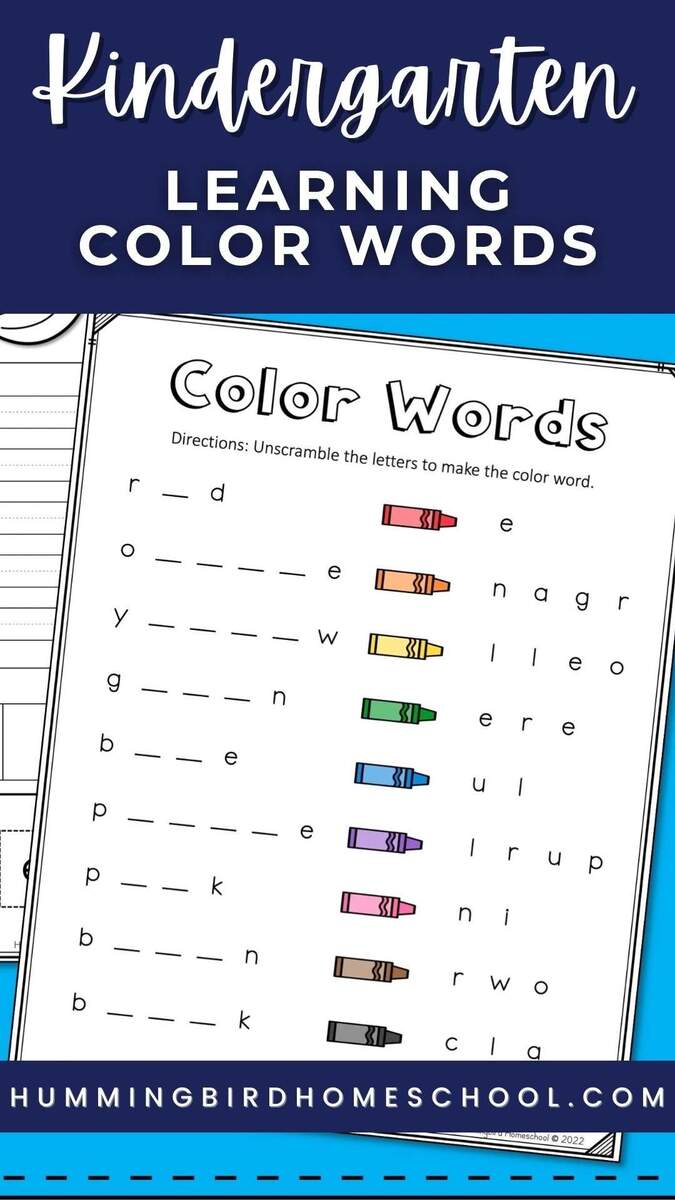 Color Words Worksheets For Kindergarten Hummingbird Homeschool
