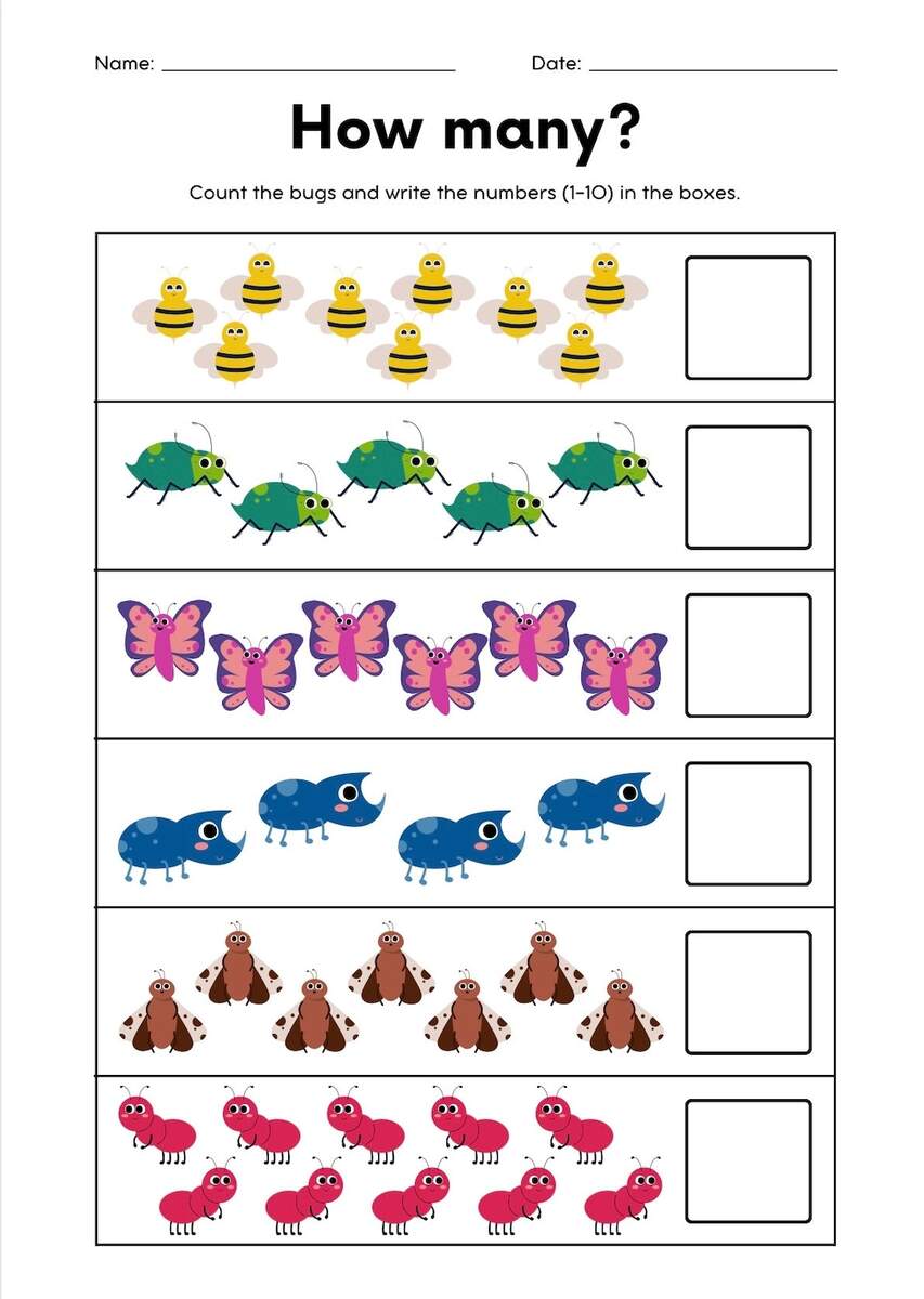 Colorful How Many Bugs Worksheet Etsy