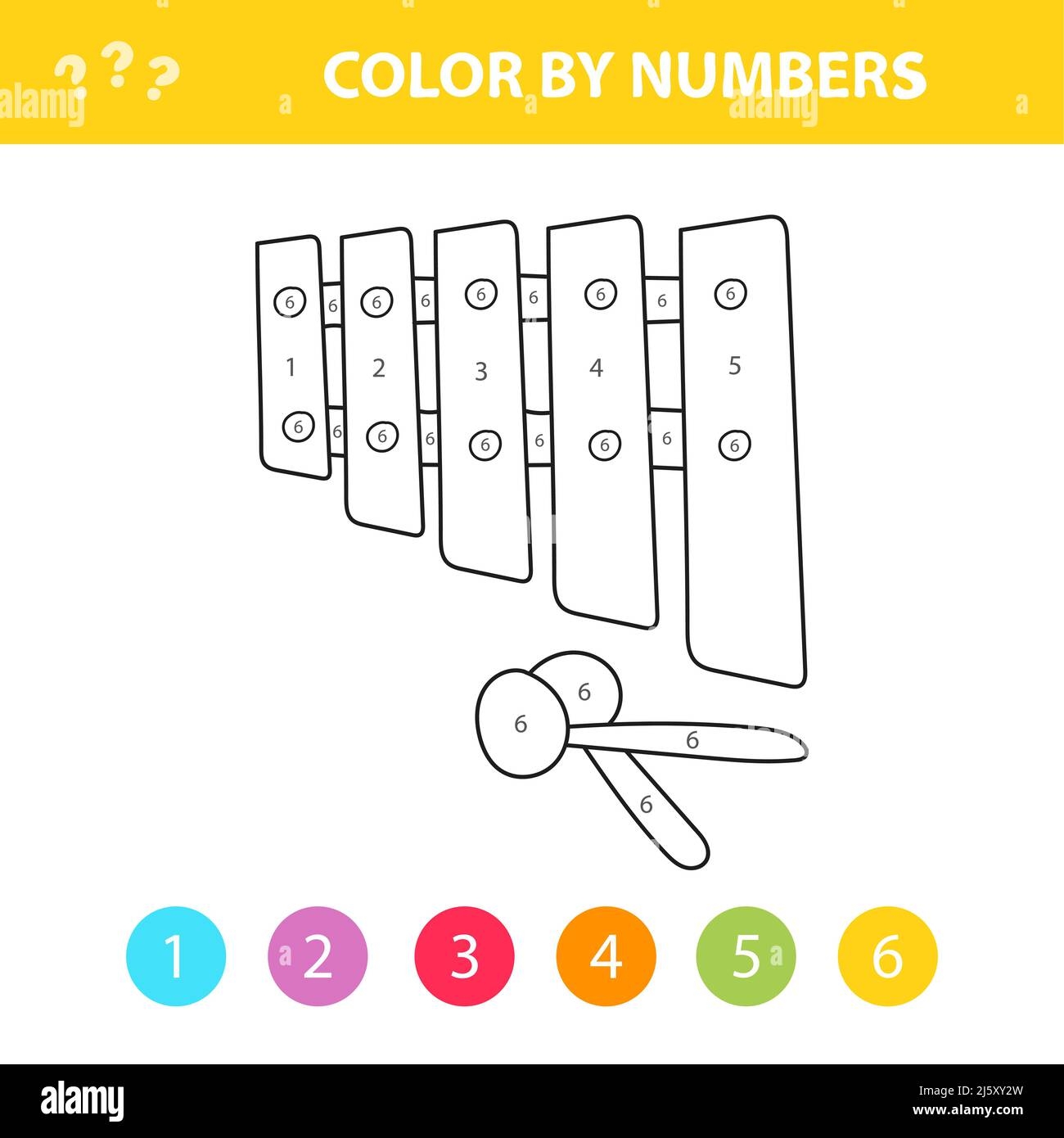 Coloring Book For Children Musical Instruments Xylophone Color By Numbers Worksheet For Education For Kids Stock Vector Image Art Alamy