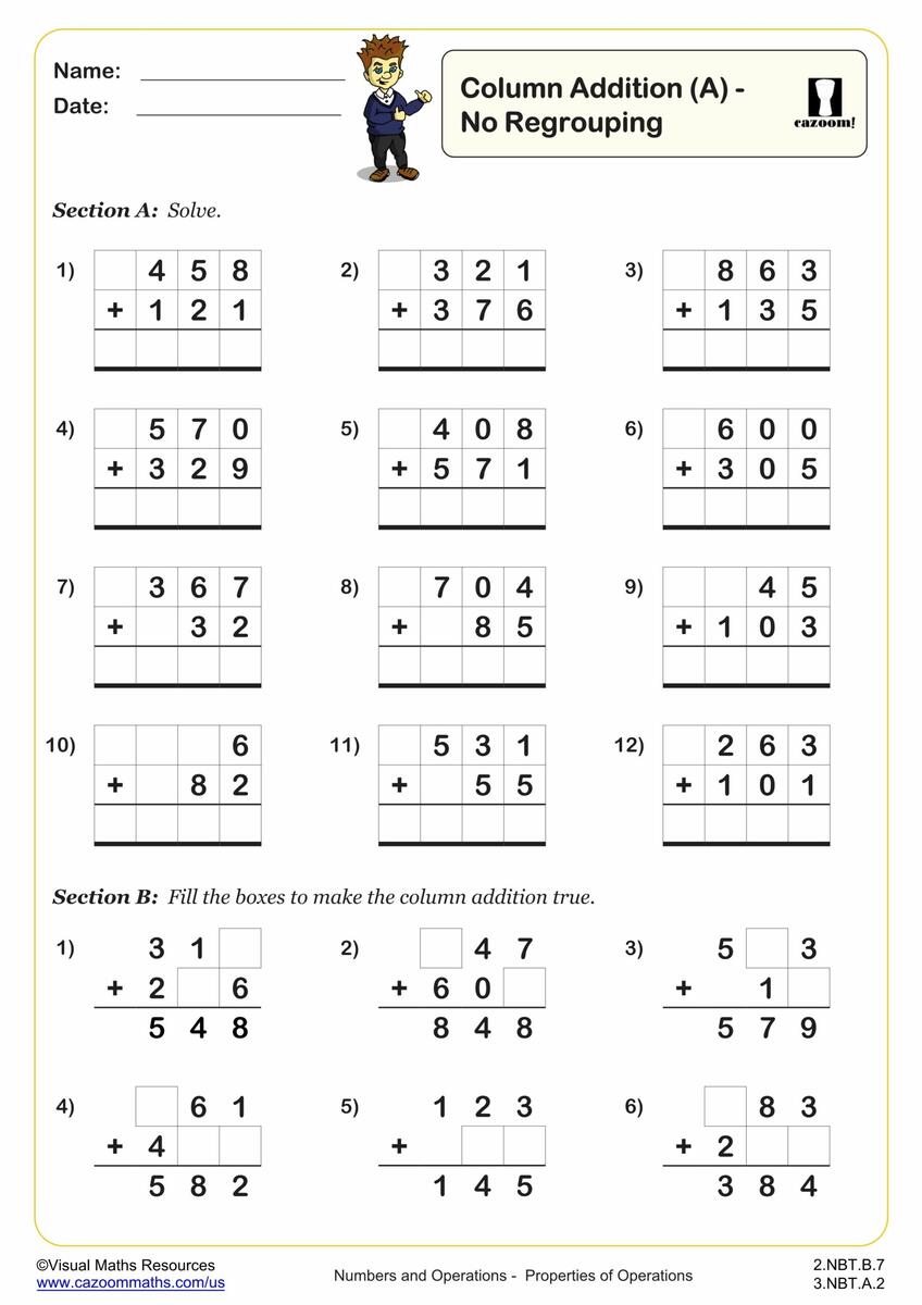 Column Addition A Worksheet 2nd Grade Addition Worksheets Cazoom Math