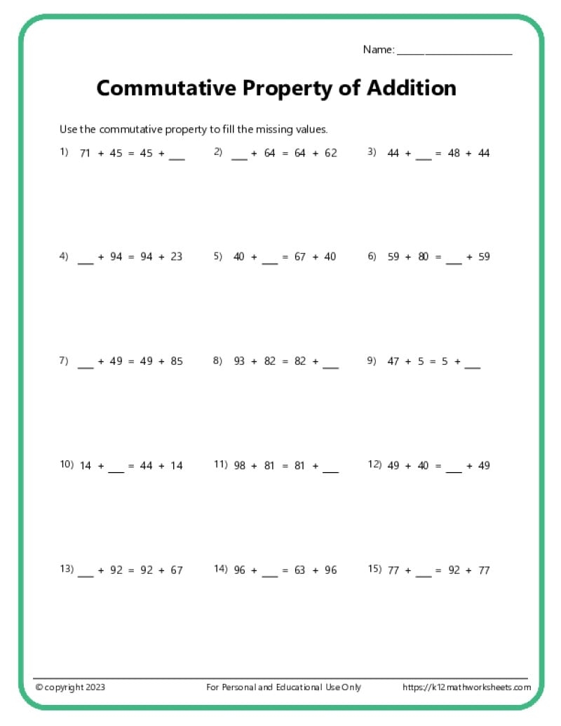 Commutative Property Of Addition Worksheets Addition Commutative Property 1st Grade Math Worksheet Catholic TheCatholicKid