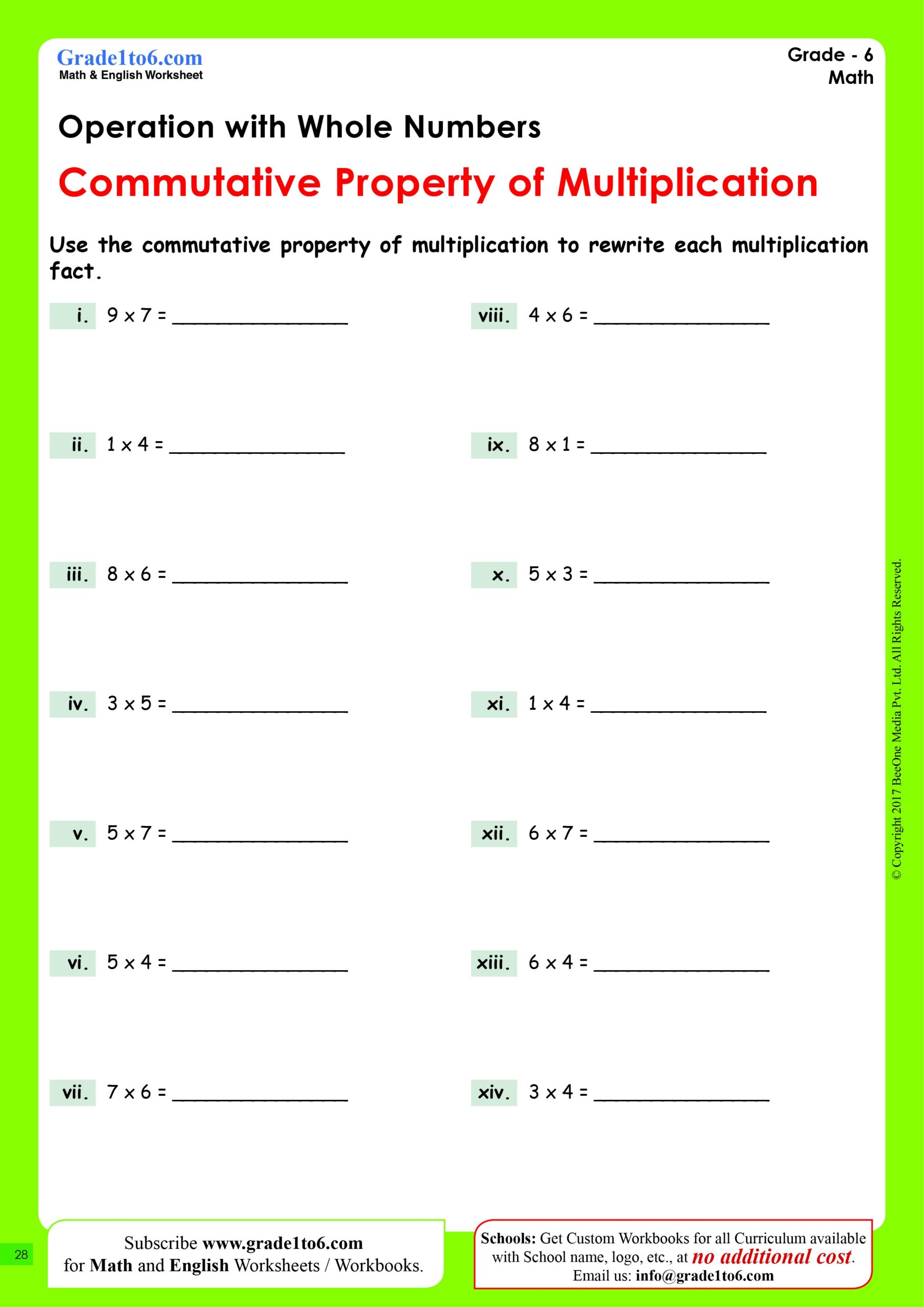 Commutative Property Of Multiplication Grade1to6 Commutative Property Of Multiplication Grade1to6
