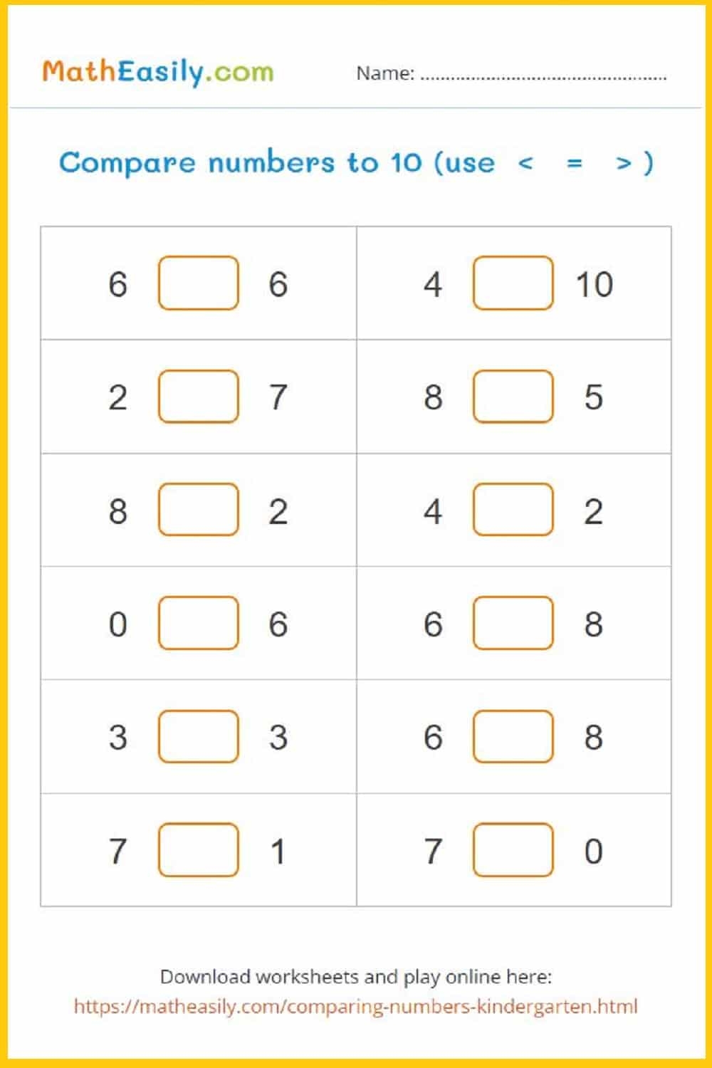 Comparing Numbers Games ONLINE Worksheets Comparing Numbers Games ONLINE Worksheets