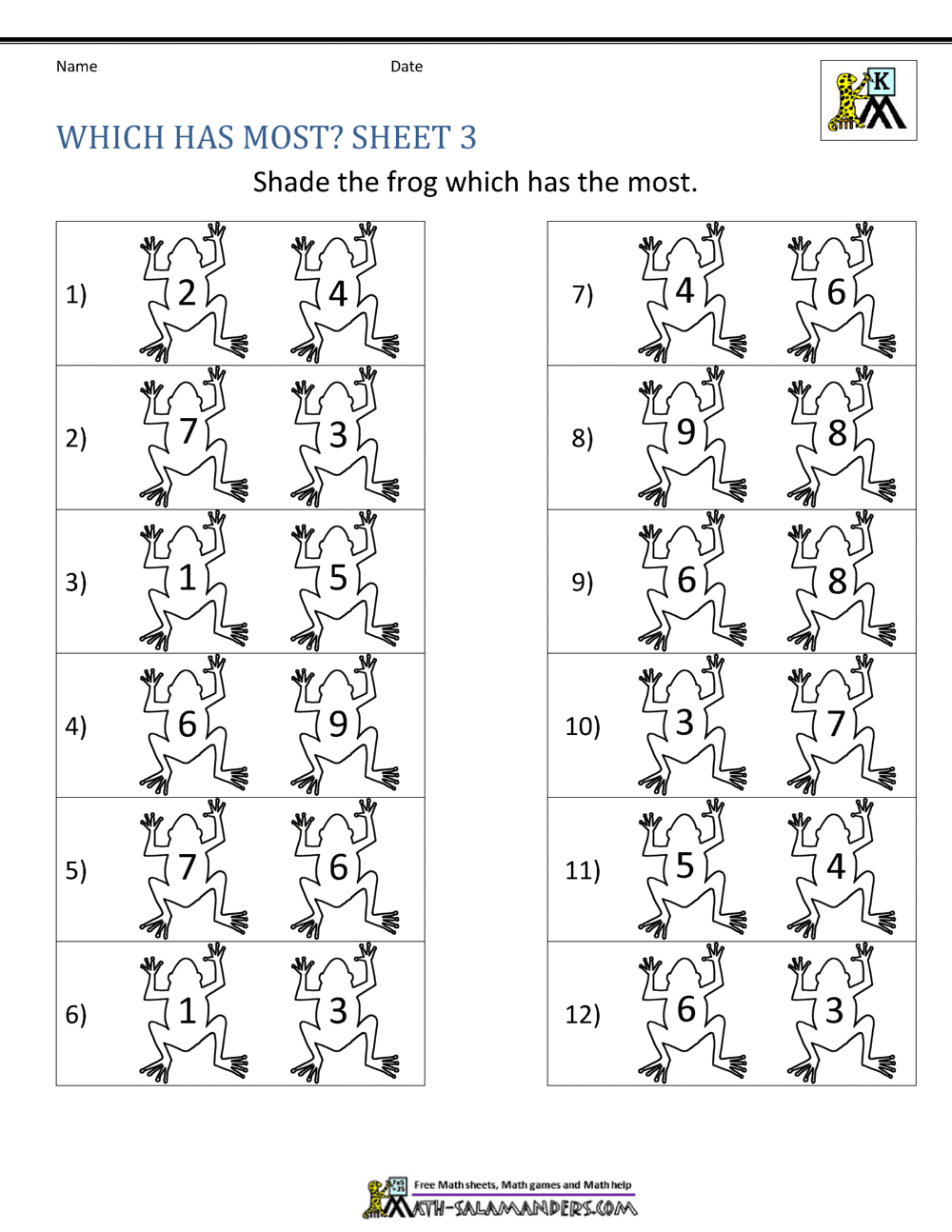 Comparing Numbers Worksheet Comparing Numbers And Amounts Up To 10