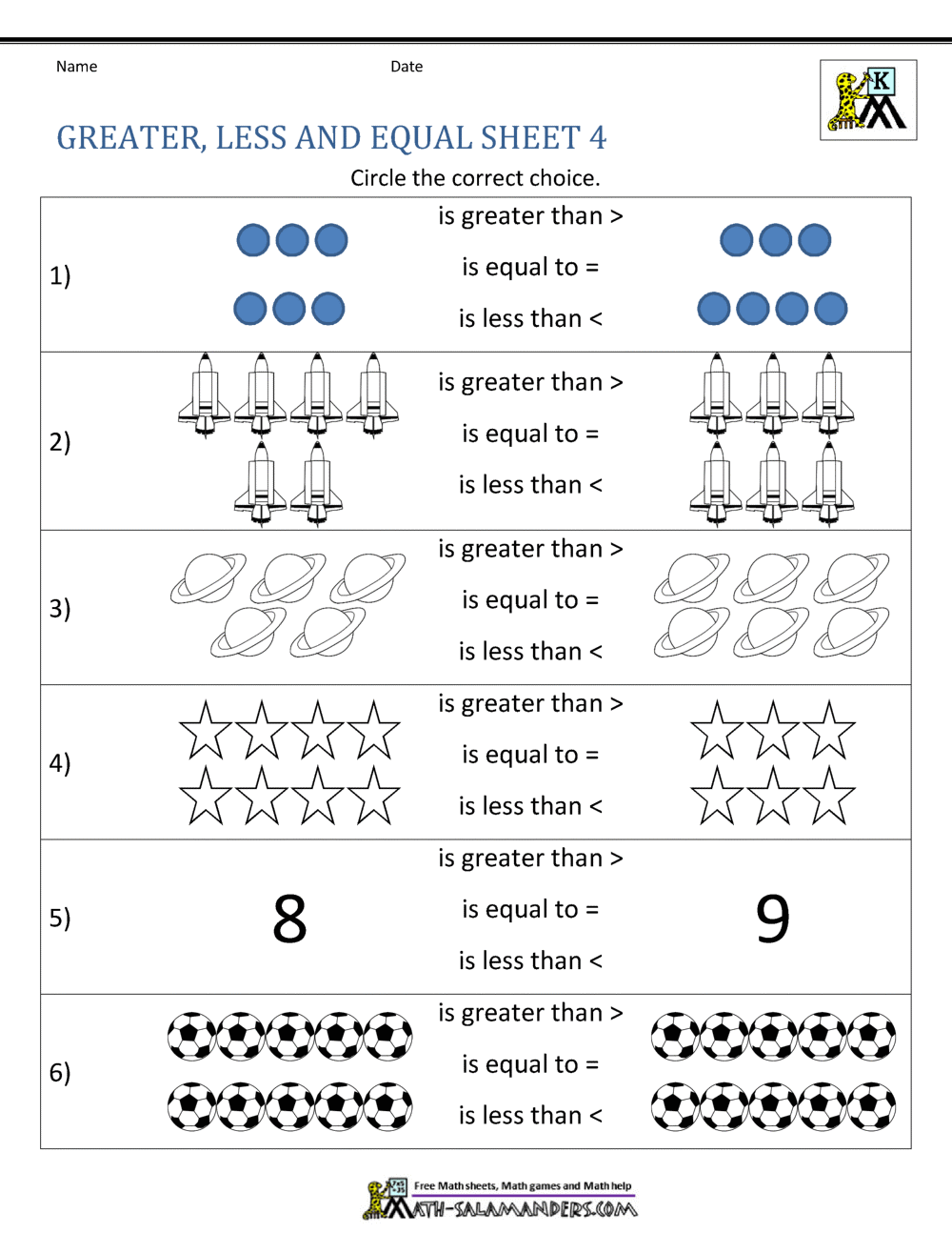 Comparing Numbers Worksheet Comparing Numbers And Amounts Up To 10