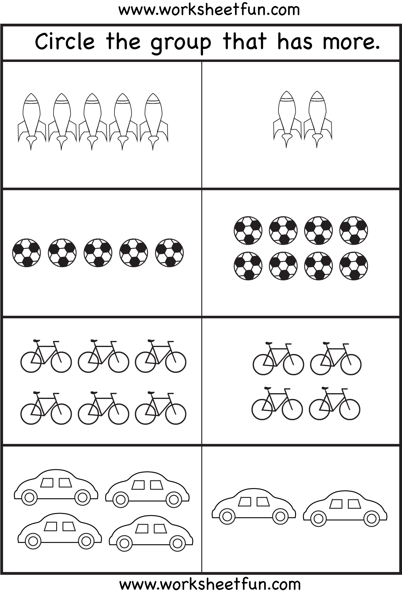 Kindergarten Comparing Numbers Worksheets