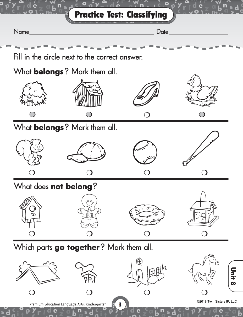 Comprehensive Language Arts Skills Practice Test For Kindergarten By Teach Simple