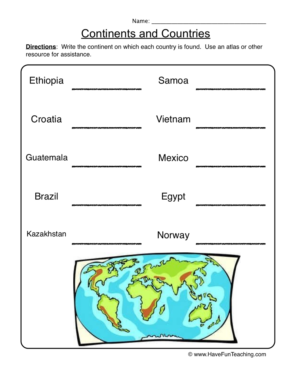 Continents Worksheet Countries Have Fun Teaching Continents Worksheet Countries Have Fun Teaching