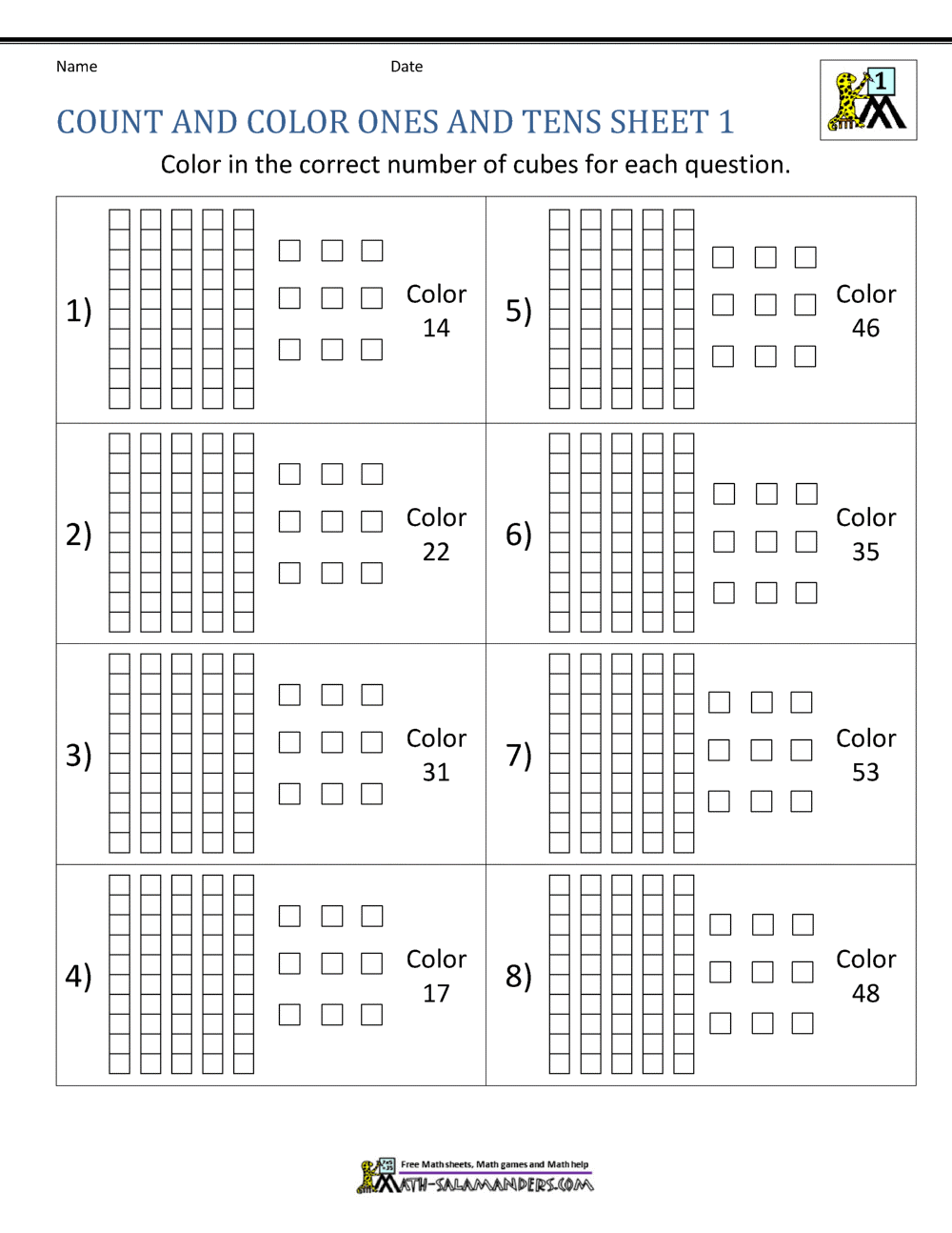 Count And Color Ones And Tens Sheet 1 Count And Color Ones And Tens Sheet 1