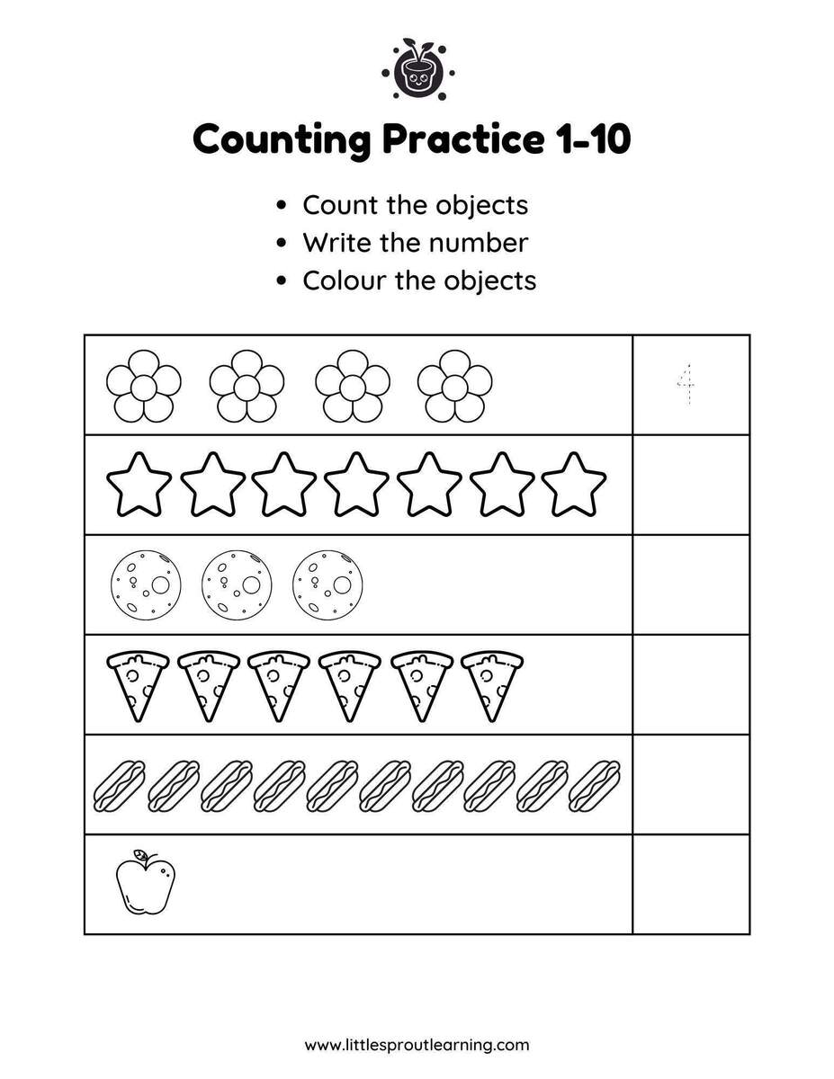 Count The Objects And Write The Number 1 10 Little Sprout Count The Objects And Write The Number 1 10 Little Sprout