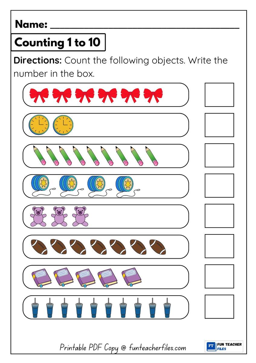 Counting Objects Numbers 1 To 10 Worksheet 2 Fun Teacher Files Count The Objects And Circle The Numbers 1 To 10