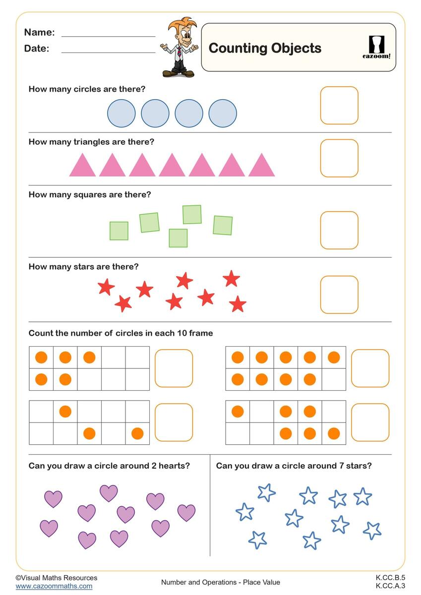 Counting Objects Worksheet Printable PDF Number Operations Worksheet Cazoom Math Counting Objects Worksheet Printable PDF Number Operations Worksheet Cazoom Math