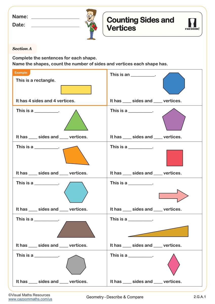 Counting Sides And Vertices Worksheet Fun And Engaging 2nd Grade Geometry Worksheet Cazoom Math