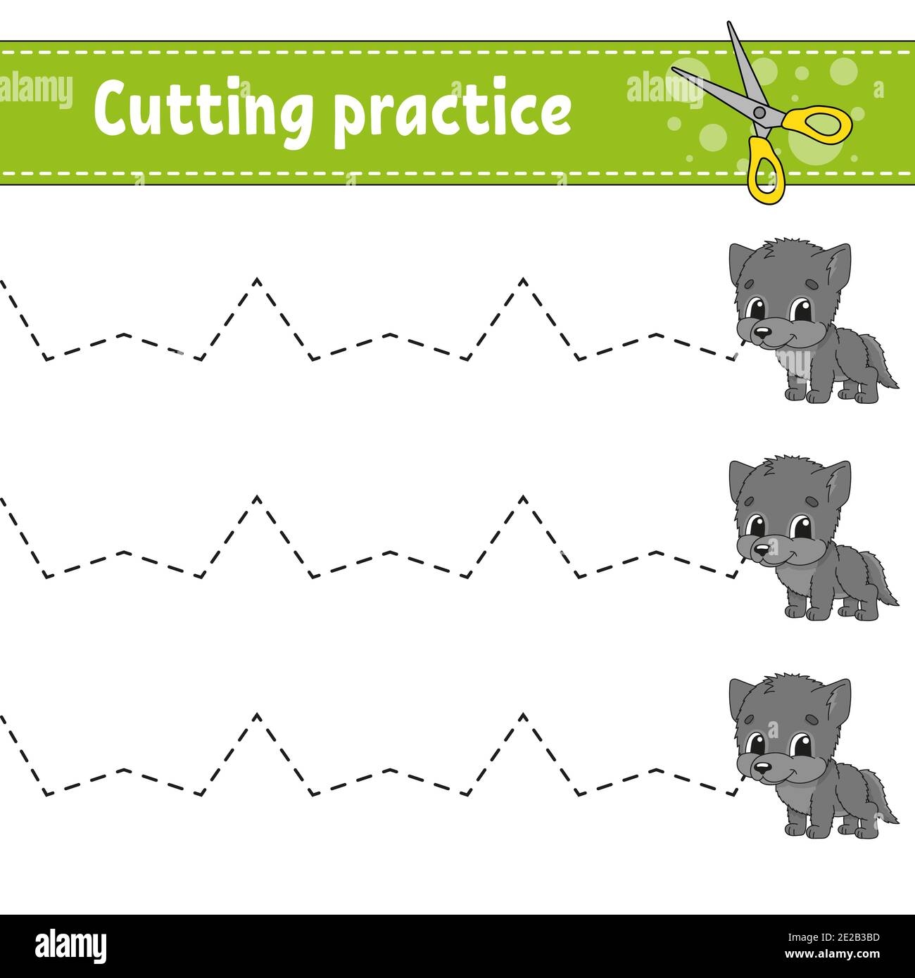 Cutting Practice For Kids Animal Wolf Education Developing Worksheet Activity Page Color Game For Children Isolated Vector Illustration Cartoon Stock Vector Image Art Alamy