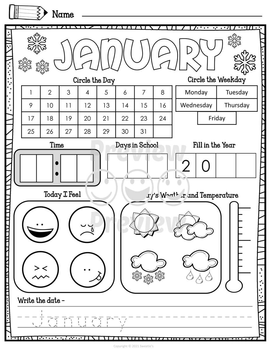 12 Printable Preschool Calendar Worksheet Pages Month Day Date Weather Monthly Digital Calendar Interactive Homeschool Notebook Etsy