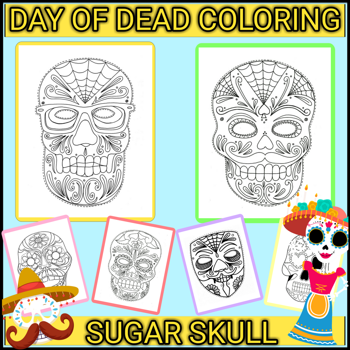 DAY OF DEAD MASKS COLOURING PAGES D A De Los Muertos Sugar Skull Activities Printables Teaching Resources