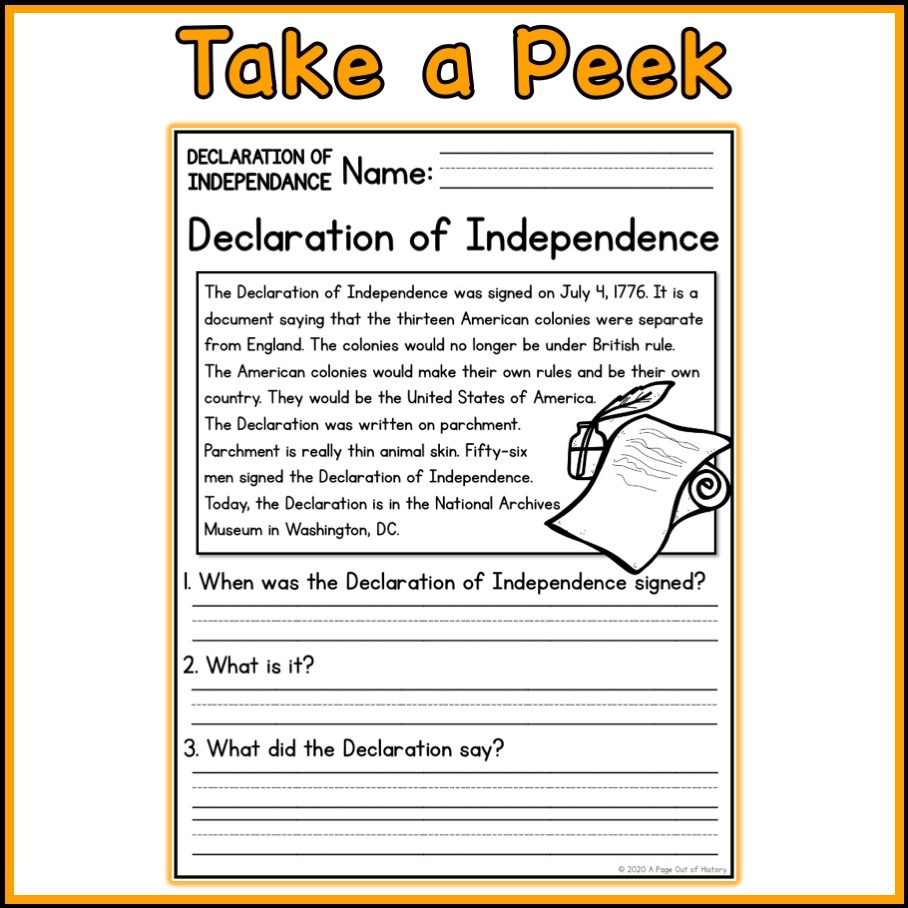 Declaration Of Independence Social Studies Reading Comprehension Passages K 2 Classful Free Declaration Of Independence Worksheet For Kids