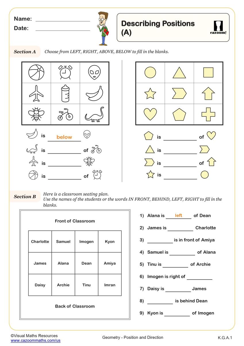 Describing Positions A Worksheet Fun And Engaging Kindergarten Geometry Worksheet Cazoom Math Describing Positions A Worksheet Fun And Engaging Kindergarten Geometry Worksheet Cazoom Math