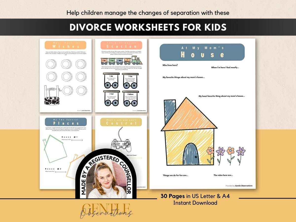 Parent Separation Or Divorce Worksheets For Kids My Houses Therapy Resources Social Emotional Learning Positive Mindset Change For Kids Etsy UK