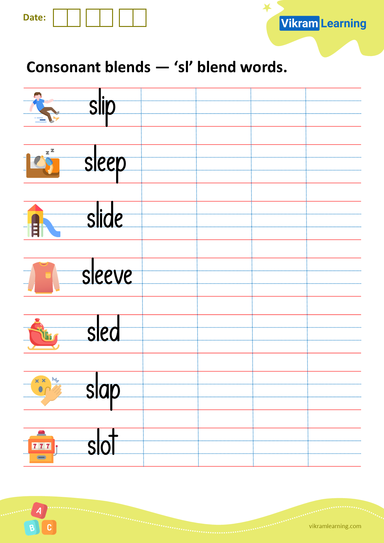 Download Consonant Blends sl Blend Words Worksheets Vikramlearning