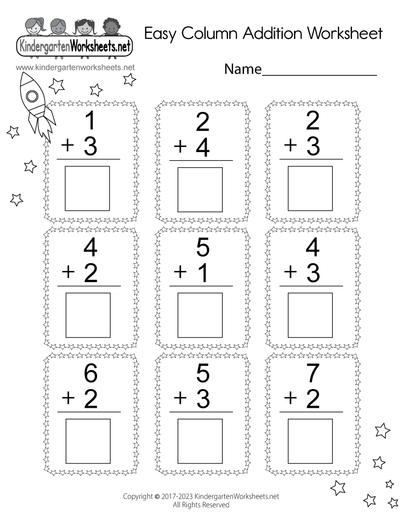 Easy Column Addition Worksheet Free Printable Digital PDF Kindergarten Addition Worksheet Free