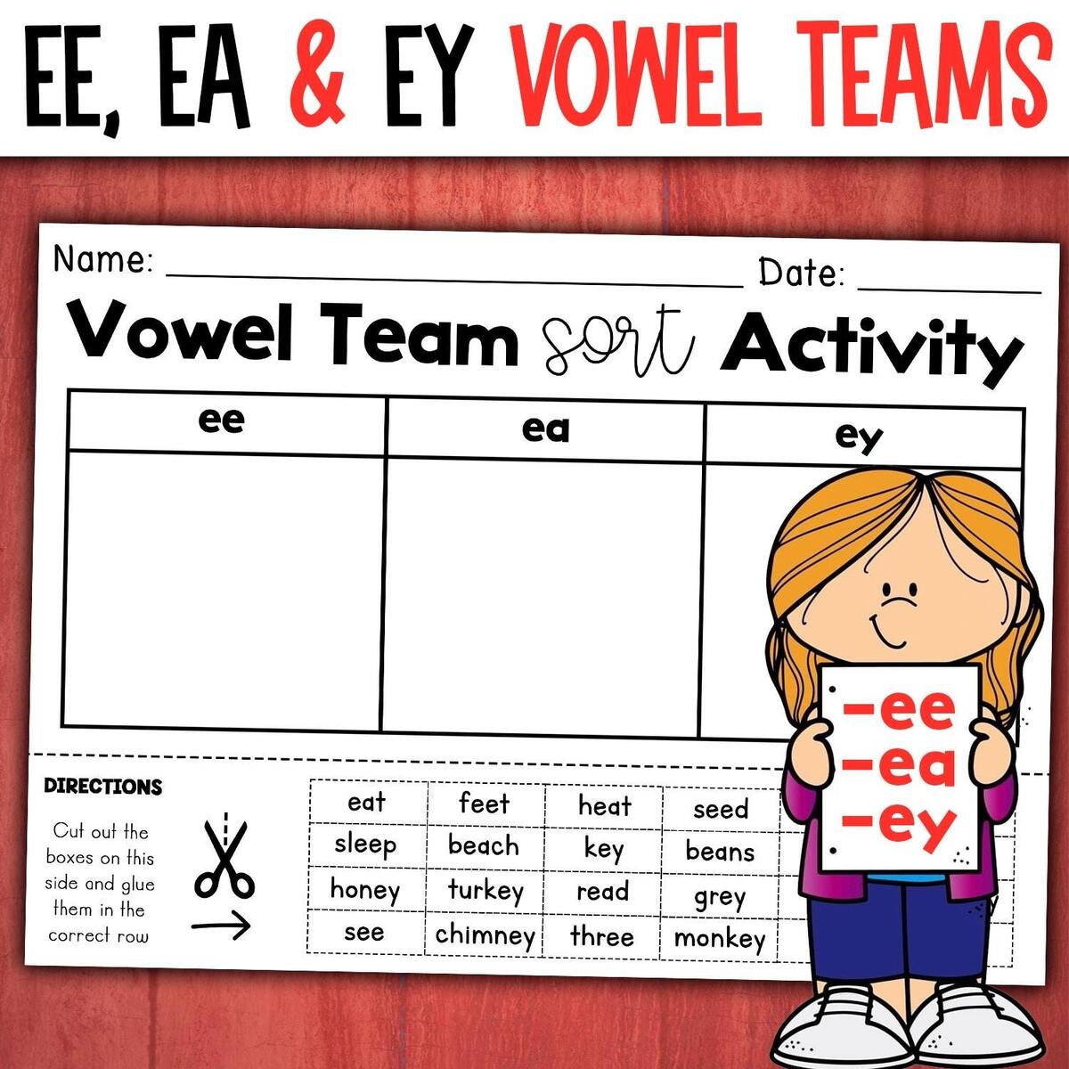 EE EA And EY Vowel Teams Sorting Activity Ee Ea Ey Worksheets Phonics Awareness Activities Etsy