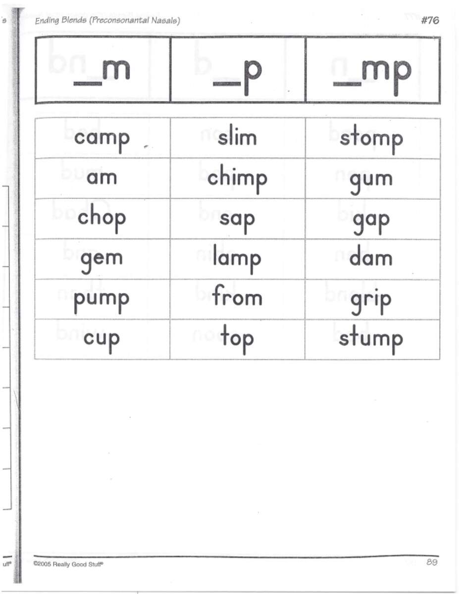 Ending Blends Preconsonantal Nasals M P Mp LoveToTeach Ending Blends Preconsonantal Nasals M P Mp LoveToTeach