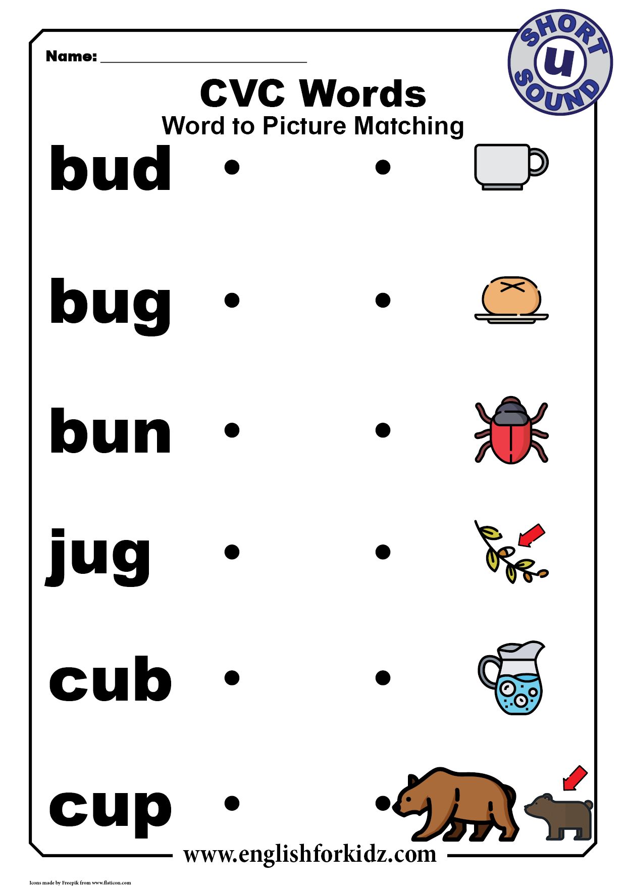English For Kids Step By Step CVC Words Worksheets Short U Sound