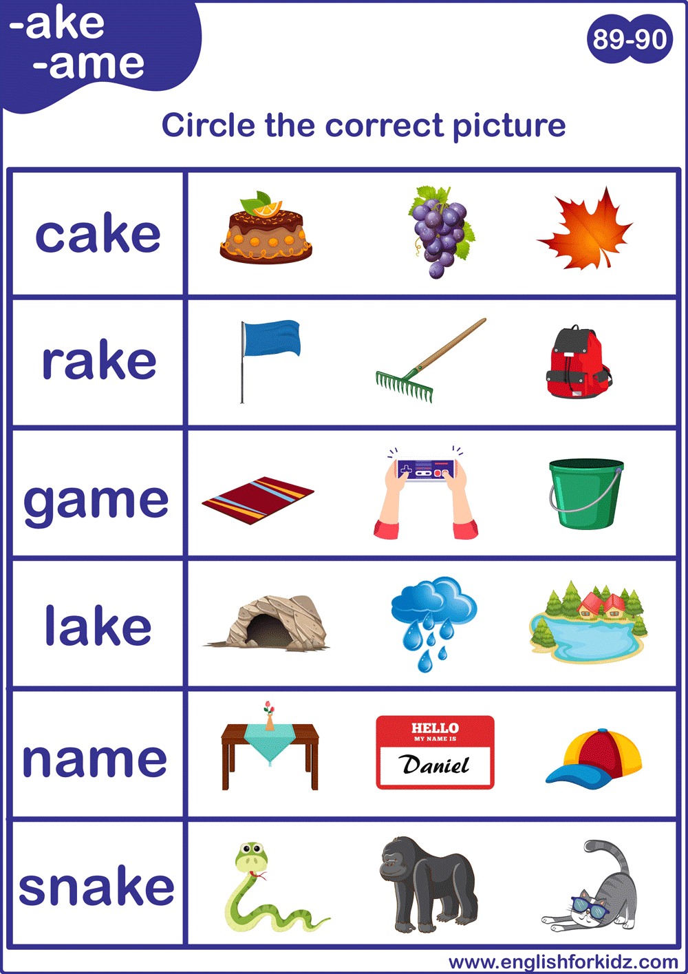 English For Kids Step By Step Long A Sound Worksheets Flashcards Worksheets Library Group1 A E Words Read Check And Write Long A Phonics Worksheet Ezpzphonics