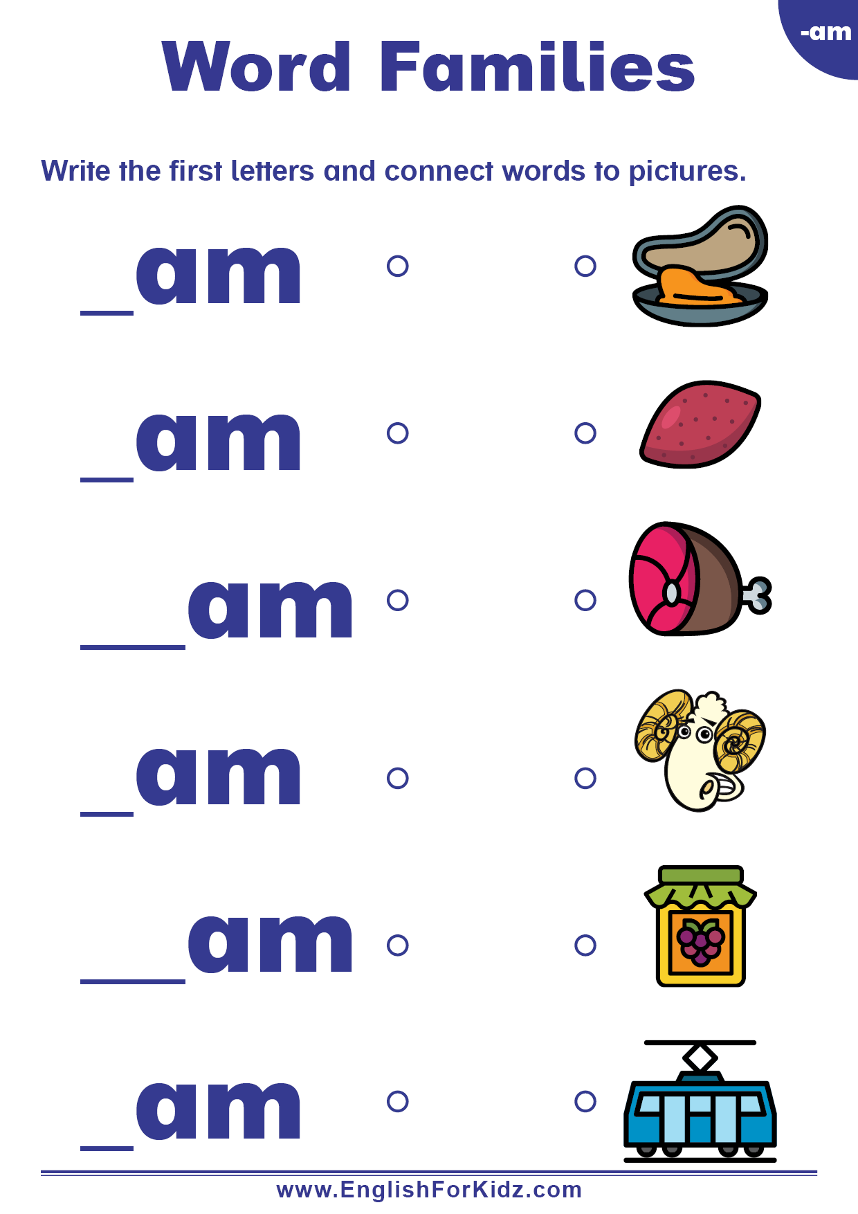 English For Kids Step By Step Word Families Worksheets Am Words Free PDF AM Words Read And Choose Phonics Word Families Worksheet Ezpzphonics