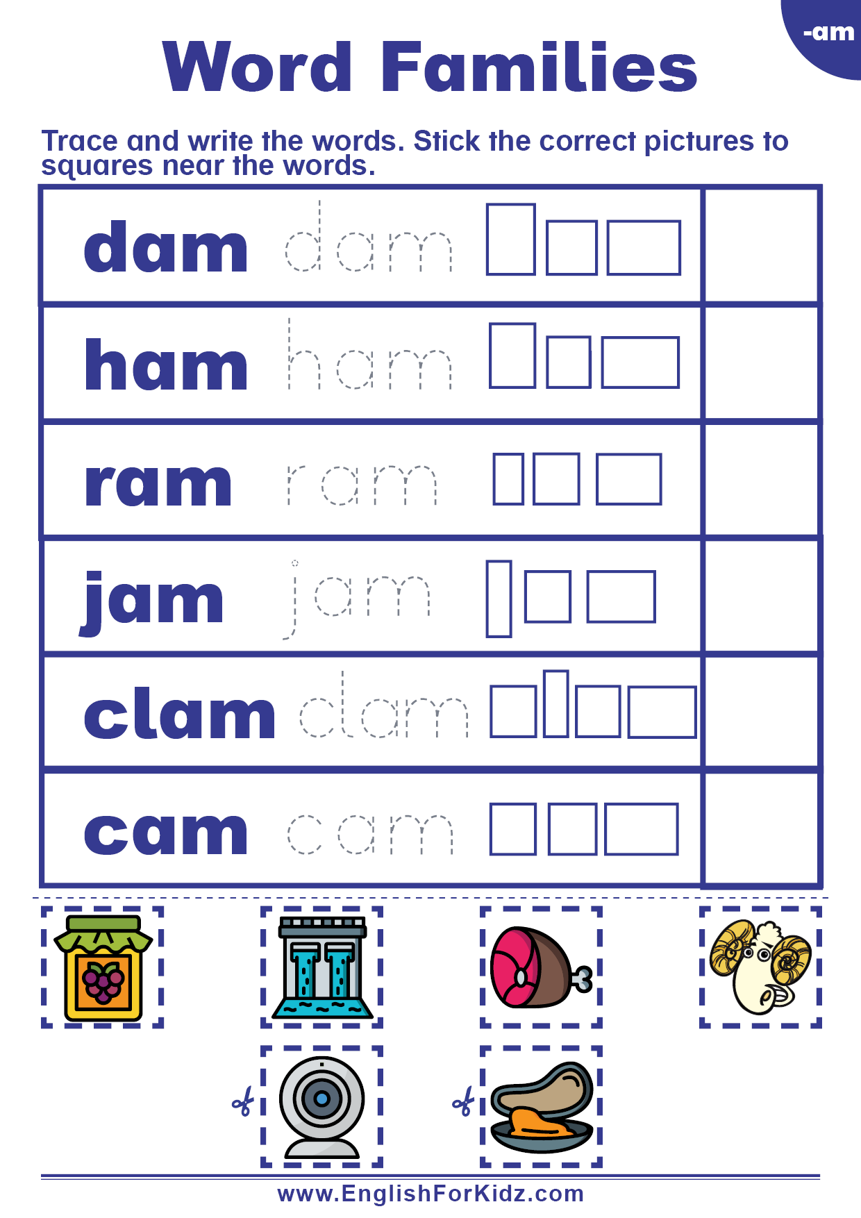 English For Kids Step By Step Word Families Worksheets Am Words Free PDF English For Kids Step By Step Word Families Worksheets Am Words Free PDF