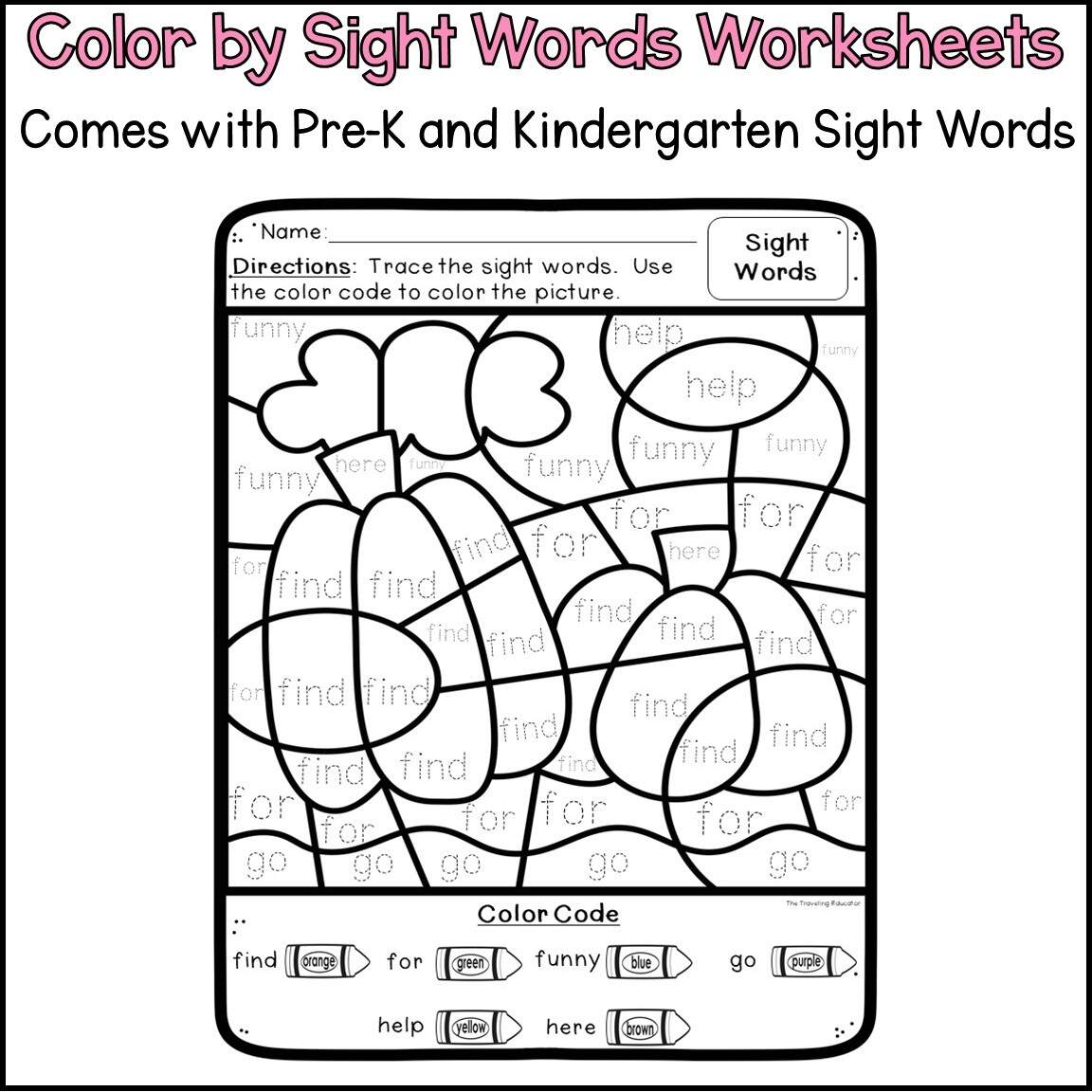 Fall Color By Sight Words For Pre Kindergarten And Kindergarten The Traveling Educator
