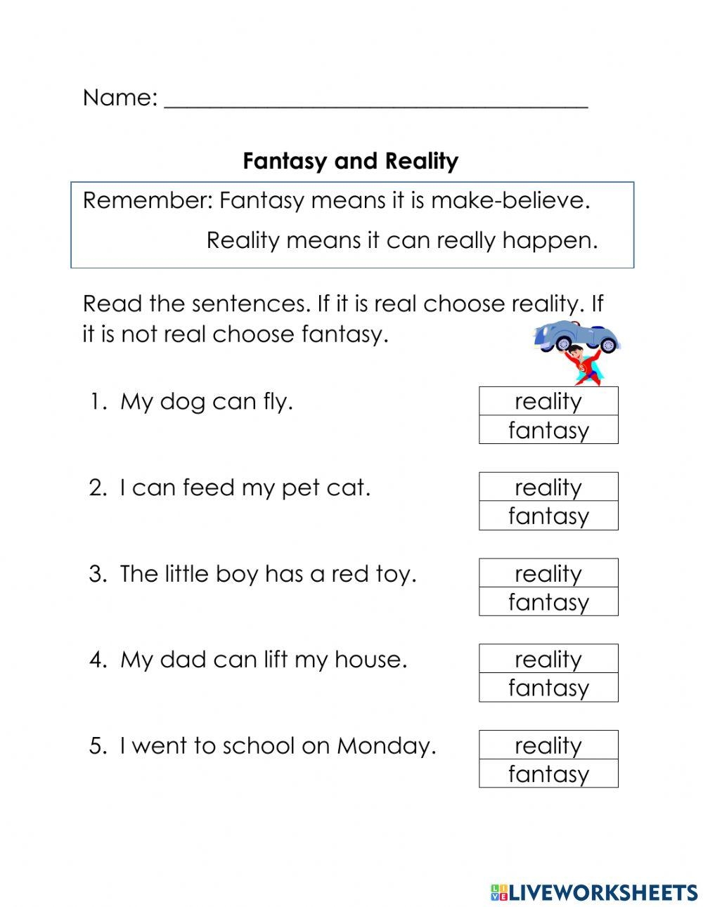 Fantasy And Reality Activity Worksheets Library