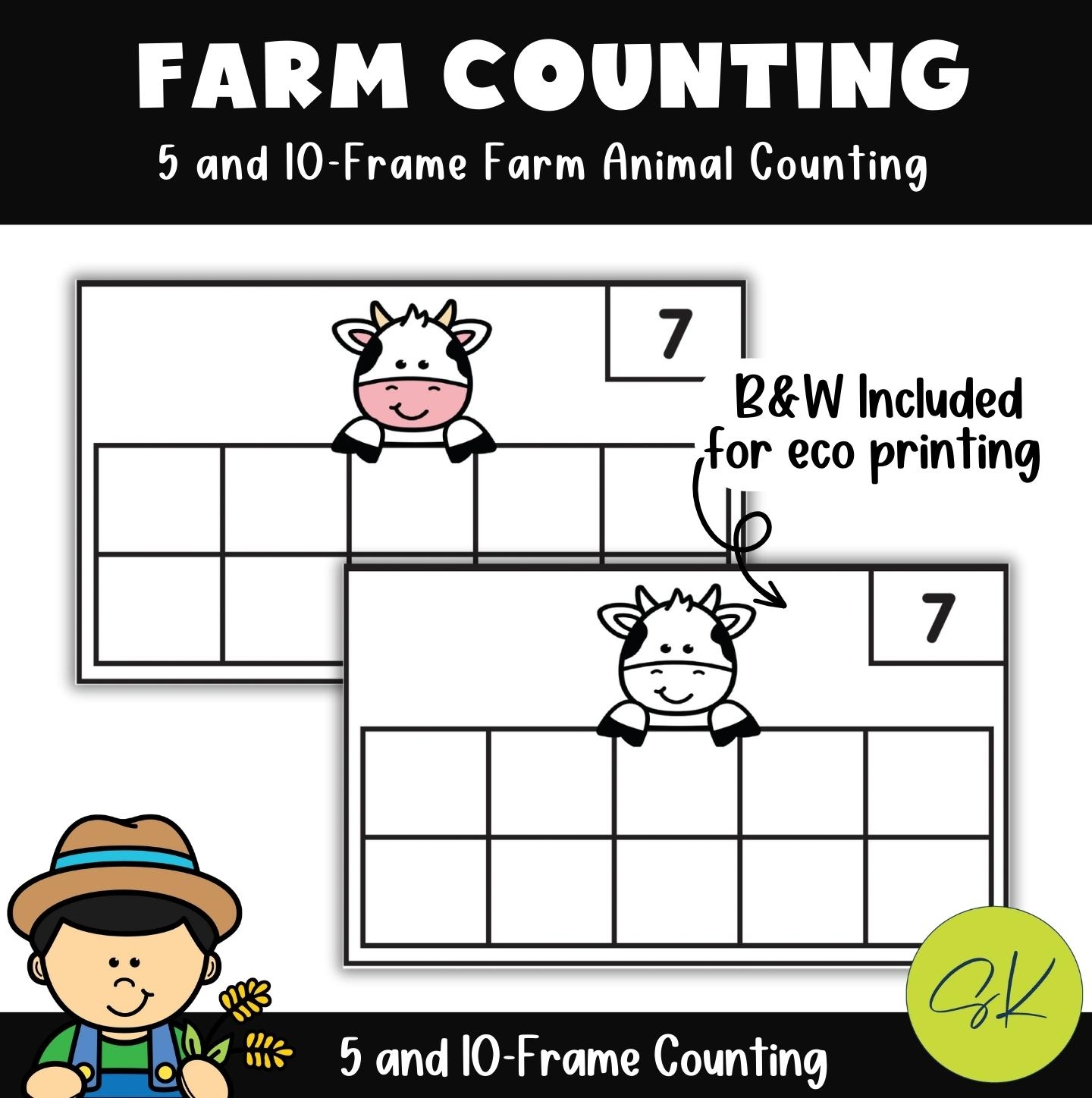 Farm Animal Theme 5 Frames And 10 Frames Five Frame And Ten Frame Counting Classful