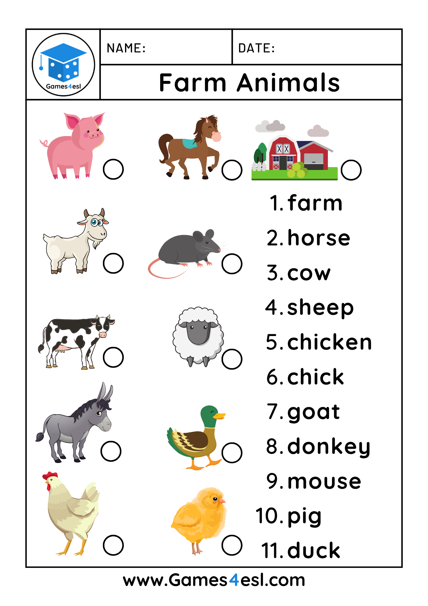 Farm Animal Worksheets For Kids Games4esl